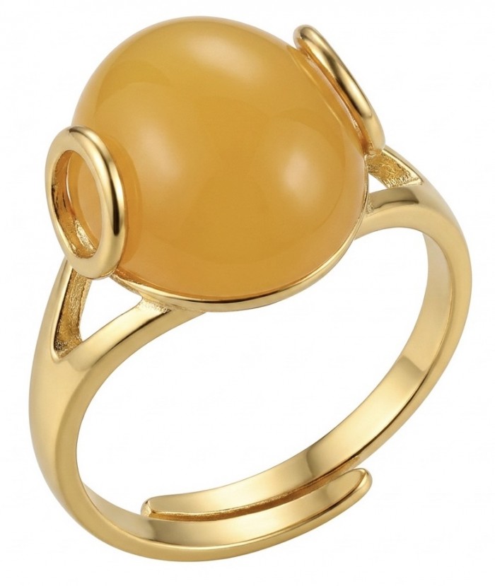 Vintage Style Authentic Golden Butterscotch Baltic Amber 18K Gold over .925 Sterling Silver entirely handcrafted ring; s. 6