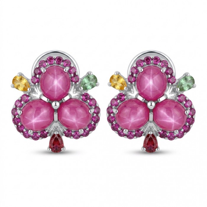 Exotic Flowers - 10.8 carat Mozambique Ruby .925 Sterling Silver dipped in rhodium handmade Statement Earrings