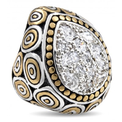 Luxurious - 6.2 carat White Topaz two tones .925 Sterling Silver handcrafted ring size 8