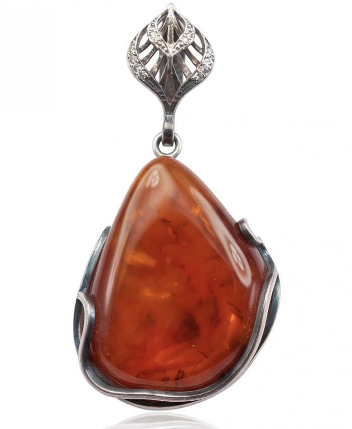Prehistoric Authentic Golden Baltic Amber .925 Sterling Silver beautifully handcrafted Pendant