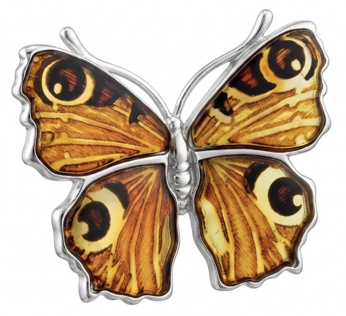 Golden Butterfly Authentic carved Baltic Amber 18K Gold over .925 Sterling Silver handcrafted pendant
