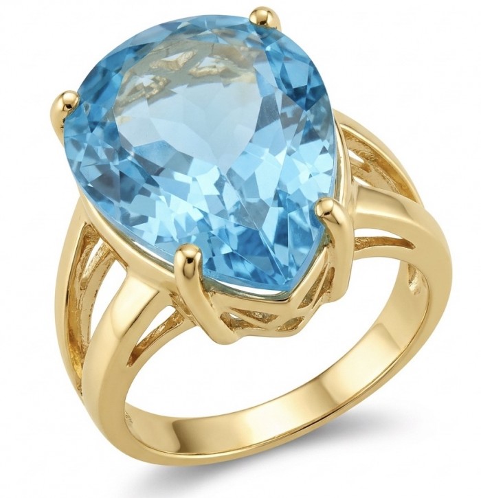 Conqueror Natural 15.8 carat Swiss Blue Topaz .925 Sterling Silver dipped in 22K Gold handmade Statement Ring size 7