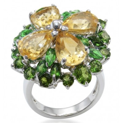 Vivien Luxurious Style - Natural 19. 2 carat Citrine .925 Sterling Silver dipped in rhodium handcrafted Statement ring; s. 8