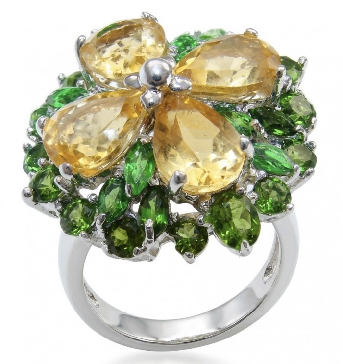 Vivien Luxurious Style - Natural 19. 2 carat Citrine .925 Sterling Silver dipped in rhodium handcrafted Statement ring; s. 8