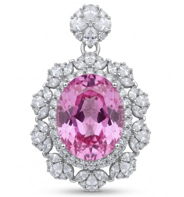 Tiffany Incredible oval cut 20.4 carat Pink Sapphire .925 Sterling Silver handcrafted pendant