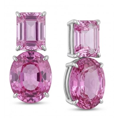 Large - Tiffany - authentic oval cut 29.7 carat Pink Sapphire .925 Sterling Silver handcrafted Earrings