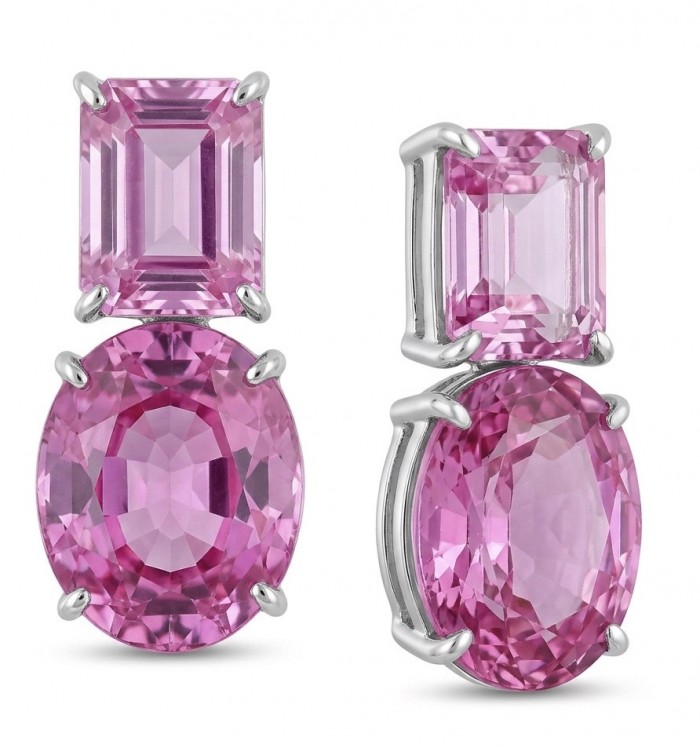 Large - Tiffany - authentic oval cut 29.7 carat Pink Sapphire .925 Sterling Silver handcrafted Earrings