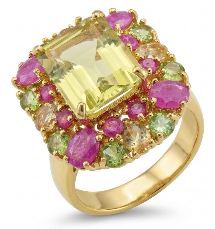 Esperanza - Luxurious 18.2 Lemon Quartz 18K Gold over .925 Sterling Silver handmade ring size 8 1/4