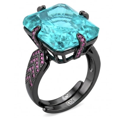 Authentic 24.1 carat Aquamarine Black rhodium over .925 Sterling Silver Handcrafted Ring size 7