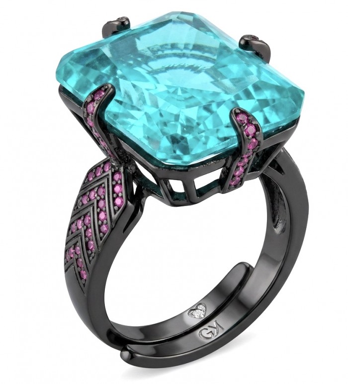 Authentic 24.1 carat Aquamarine Black rhodium over .925 Sterling Silver Handcrafted Ring size 7