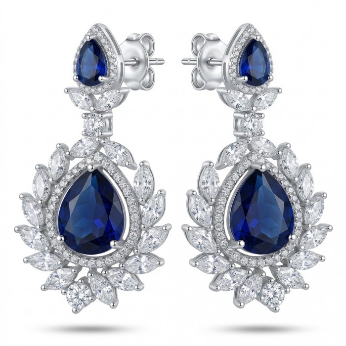 Vintage style - Giovanna - Authentic pear cut 8.9 carat Sapphire .925 Sterling Silver handcrafted earrings