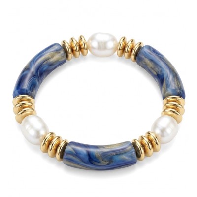 Vintage style Luxurious Blue Resin Golden stretch Bracelet