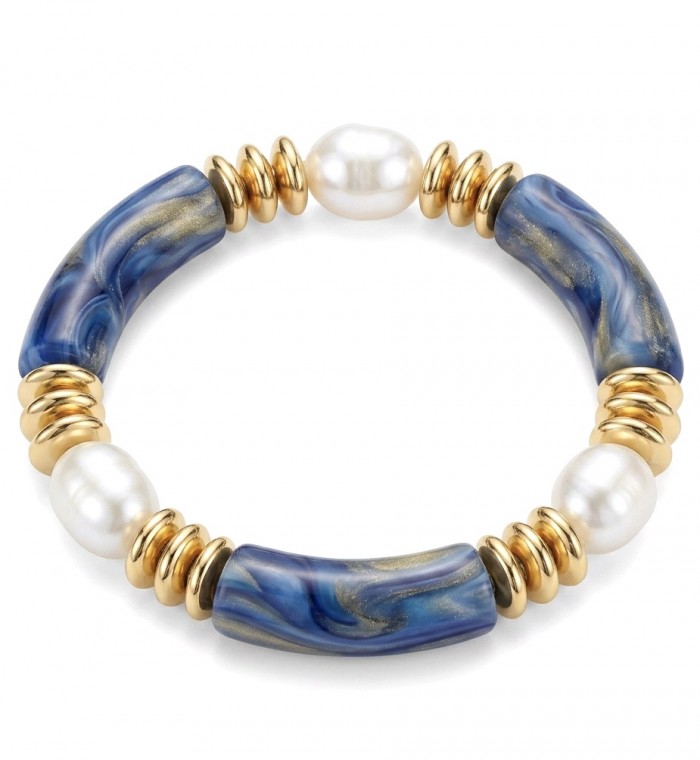 Vintage style Luxurious Blue Resin Golden stretch Bracelet
