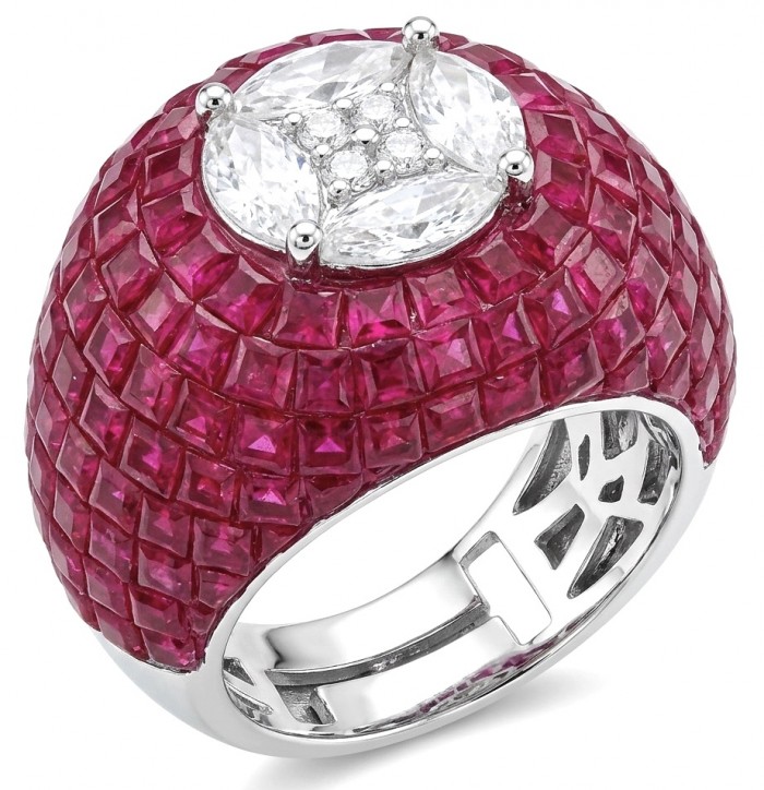 Scarlett 10.7 ctw Mozambique Ruby .925 Sterling Silver dipped in 18K WHITE Gold handcrafted Statement Ring size 8
