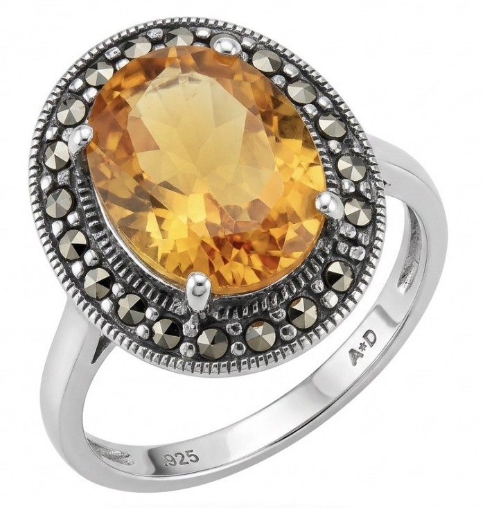 Authentic oval cut 10.2 carat Golden Topaz rhodium over .925 Sterling Silver ring s. 8