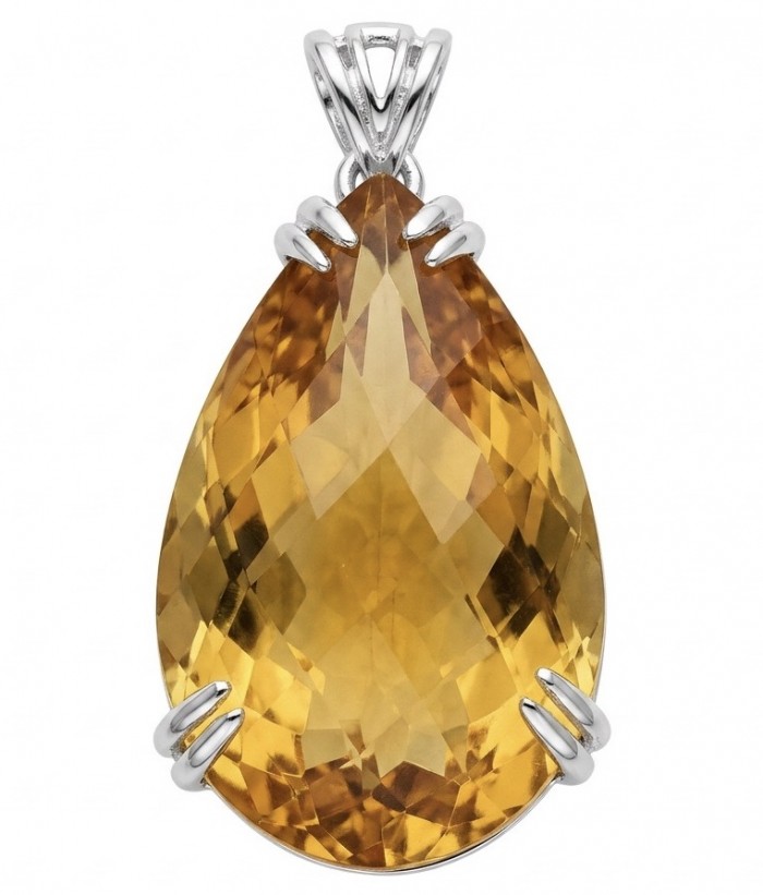 Luxury genuine 22.7 CARAT pear fancy cut Champagne Topaz .925 Sterling Silver handmade Pendant
