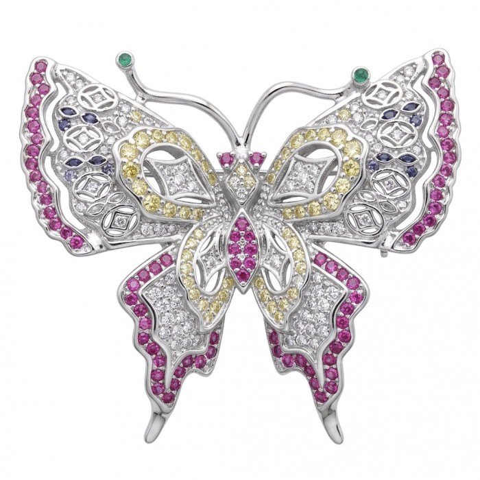 Vintage Design - Red Butterfly - Genuine 4.2 carat Ruby .925 Sterling Silver handmade Pendant Brooch