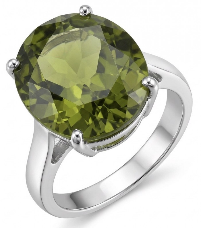 Precious 11.2 CARAT Green Sapphire .925 Sterling Silver Statement Ring s. 8