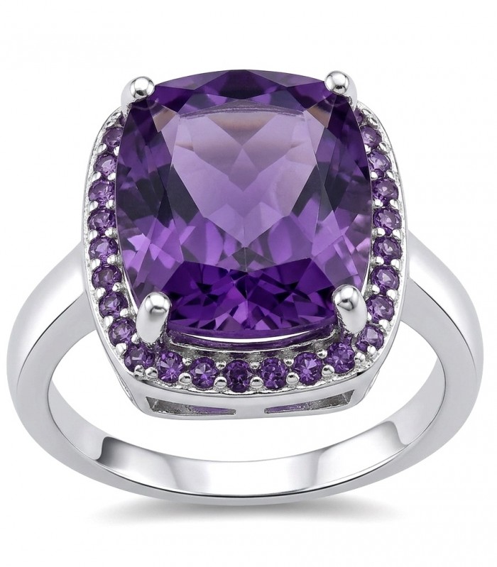 Purple Angel 9.5 carat natural Amethyst rhodium over .925 Sterling Silver Handcrafted Ring size 7