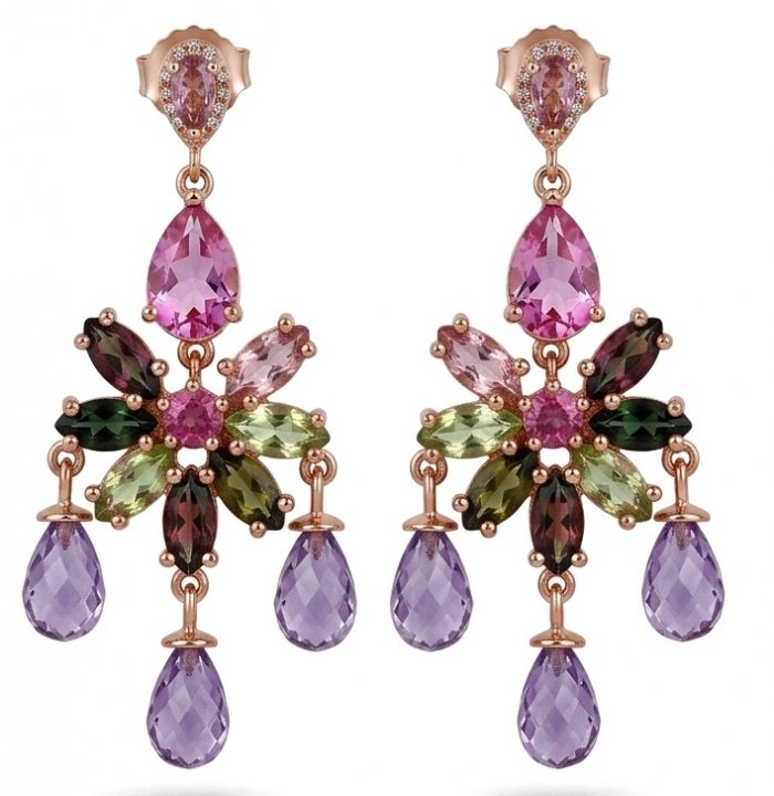 Authentic Brazilian Watermelon Tourmaline Tanzanite 18K Rose Gold over .925 Sterling Silver handcrafted earrings - video