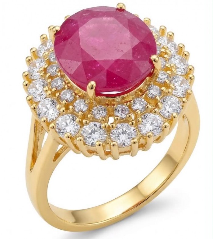 Scarlett 9.7 ctw Mozambique Ruby .925 Sterling Silver dipped in 22K Gold handcrafted Statement Ring size 8