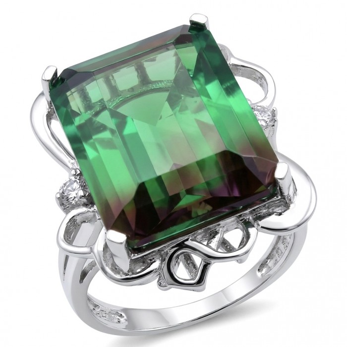 Precious baquette cut 20.9 CARAT Alexandrite .925 Sterling Silver Statement Ring s. 6