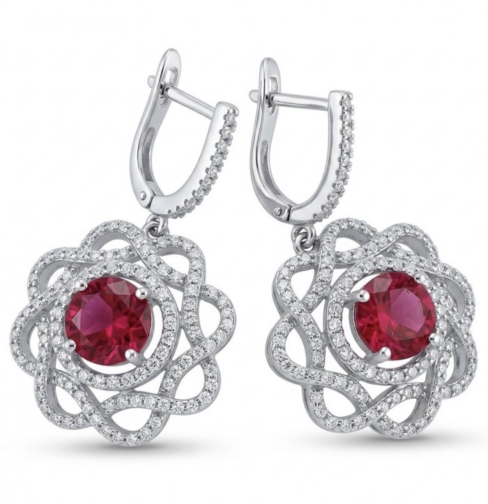 Exquisite 3.4 ctw Ruby .925 Sterling Silver handcrafted Statement earrings