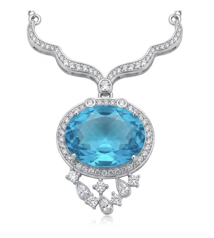 A Wild Ocean genuine 27.4 carat Paraiba Tourmaline .925 Sterling Silver handmade Statement necklace