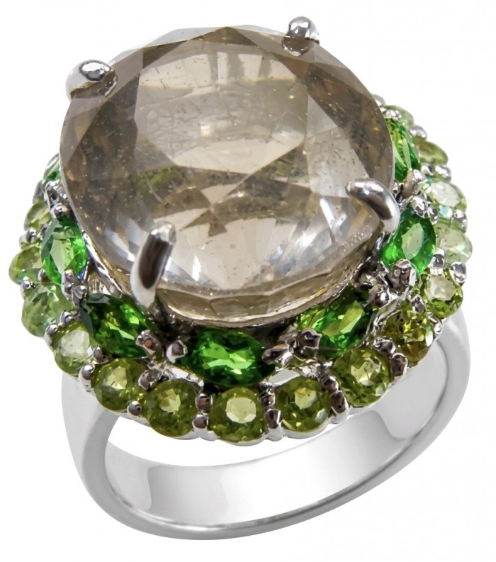 Serenity 16.5 carat Champagne Smoky Topaz .925 Sterling Silver handcrafted Ring size 7