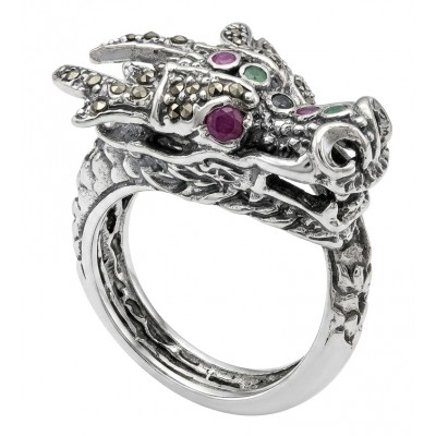 Reclaim your Power Authentic Ruby Marcasite .925 Sterling Silver Handcrafted Large Ring size 8