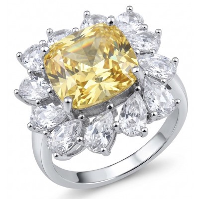 Art Deco - Luxurious asscher cut 7.9 carat Yellow Sapphire .925 Sterling Silver handcrafted Ring s. 8 1/4