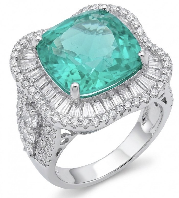 Precious 12.2 CARAT Colombian Emerald .925 Sterling Silver Statement Ring s. 6 1/4