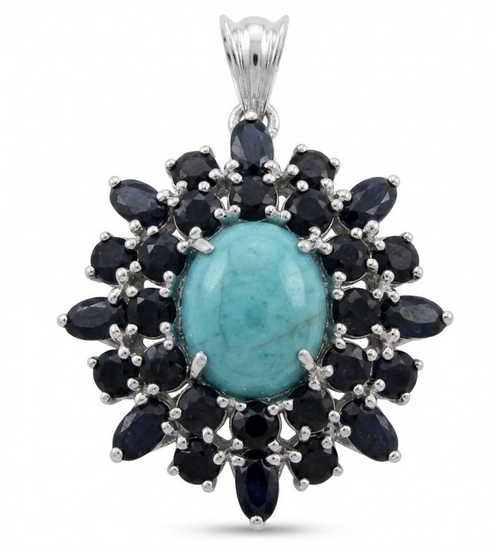Arizona Beauty Natural Natural Turquoise Sapphire .925 Sterling Silver handmade pendant