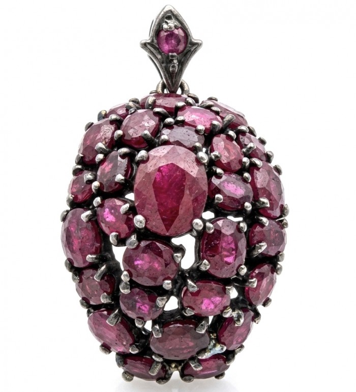 Giovanna 26.4 carat authentic Mozambique Ruby black rhodium .925 Sterling Silver handmade Pendant