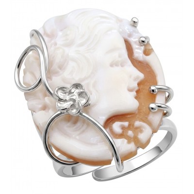 Exquisite oval Cameo real carved Ocean Shell .925 Sterling Silver handcrafted Made in Italy Statement ring; s. 7 ADJUSTABLE