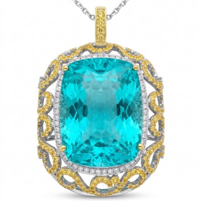 PARADISE FOUND Authentic baquette 44.7 carat Paraiba Tourmaline rhodium over .925 Sterling Silver handmade STATEMENT necklace