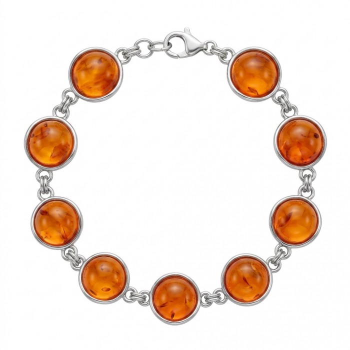 Excellent quality Cognac color Baltic Amber .925 Sterling Silver entirely handcrafted Bracelet