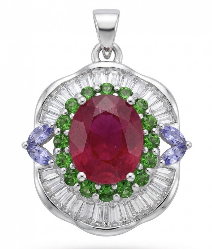 Rose Garden 8.2 carat authentic Mozambique Ruby .925 Sterling Silver handmade Pendant