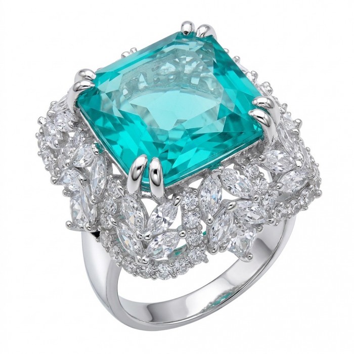 Elizabeth asscher cut 14.8 carat Colombian Emerald 15.3 carat Moissanite .925 Sterling Silver dipped in Rhodium handcrafted Ring size 7