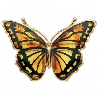 Golden Butterfly Authentic carved Baltic Amber 18K Gold over .925 Sterling Silver handcrafted pendant