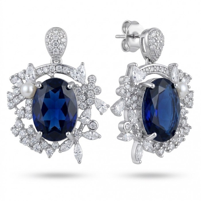 Vintage style - Giovanna - oval pear cut 7.9 carat Sapphire .925 Sterling Silver handcrafted earrings