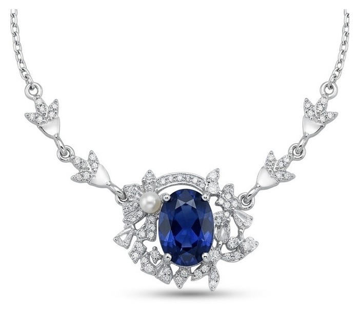 Vintage style - Giovanna - oval pear cut 6.8 carat Sapphire .925 Sterling Silver handcrafted Statement Necklace