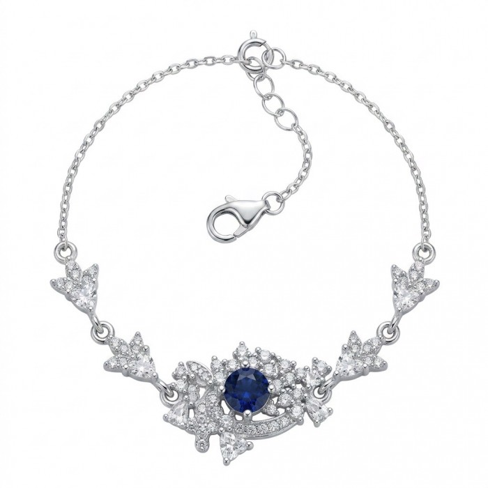 Vintage style - Giovanna - oval pear cut 6.8 carat Sapphire .925 Sterling Silver handcrafted Statement Bracelet
