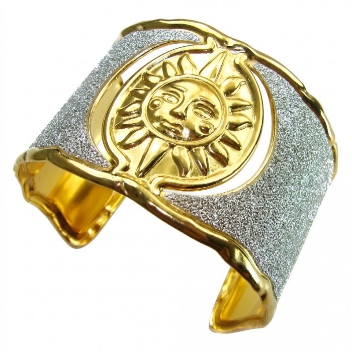 Renewal - Byzantine design Authentic Topaz 14K Gold over .925 Sterling Silver handcrafted Bracelet / Cuff