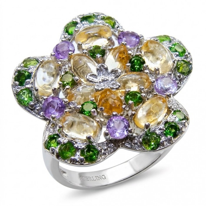 Giovanna - Authentic 14.9 carat Brazilian Citrine .925 Sterling Silver dipped in rhodium brilliantly handcrafted Ring size 8 3/4