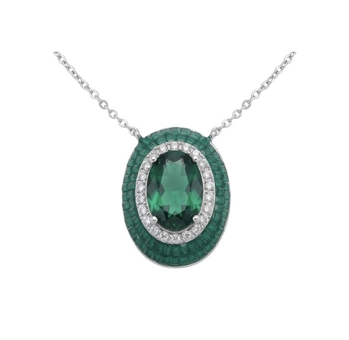 Art Deco - Royalty 10.2 carat Emerald .925 Sterling Silver .925 Sterling Silver Statement Necklace