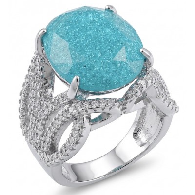 Marina tiffany Blue 17.8 carat Aquamarine .925 Sterling Silver handcrafted Large ring size 7 1/4