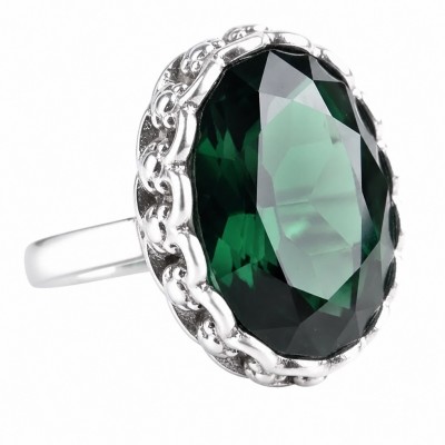 Exotic Beauty oval cut 17.5 carat Helenite .925 Sterling Silver handmade Ring s. 8