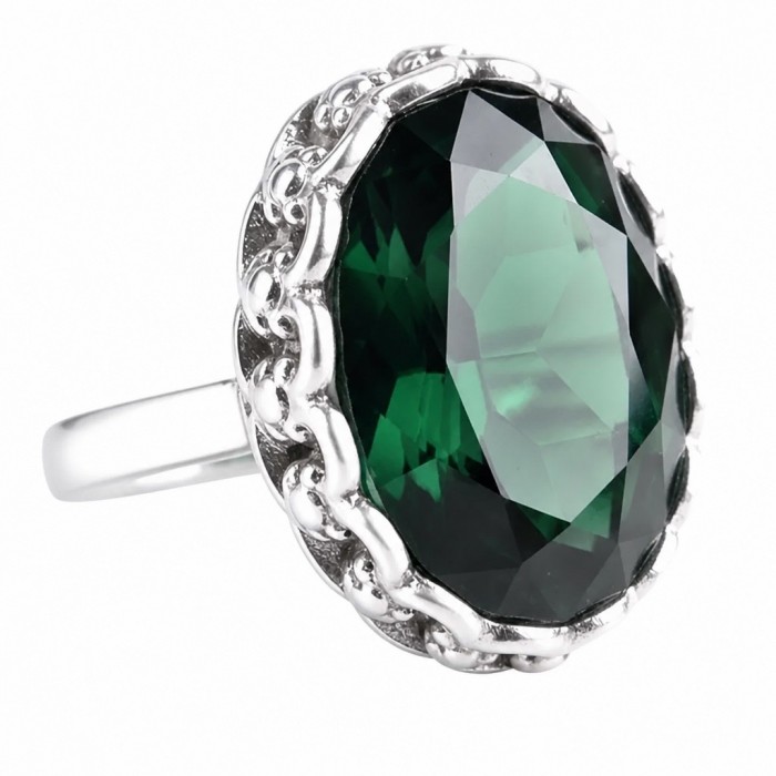 Exotic Beauty oval cut 17.5 carat Helenite .925 Sterling Silver handmade Ring s. 8