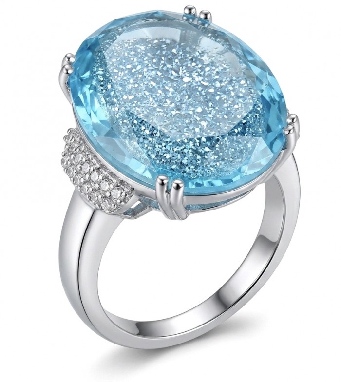 Angelina 14.9 carat authentic Aquamarine .925 Sterling Silver Handcrafted Ring size 8